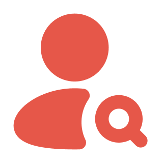 mingcute_user-search-fill A red person with an orange circle in the shape of a question mark.